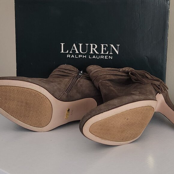 Ralph Lauren Belicia Taupe Kidsuede Fringe Bootie 8.5 - Picture 4 of 4